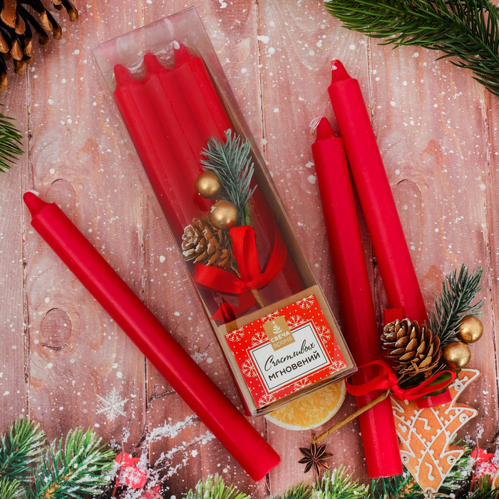 Свечи новогодние высокие "Счастливых мгновений" 3шт