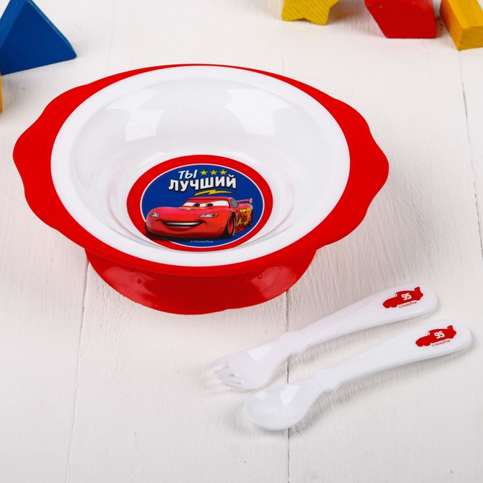 Набор посуды "Ты лучший" Тачки, тарелка на присоске, вилка, ложка