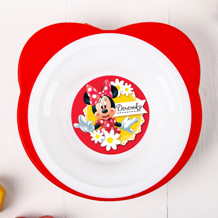 Набор посуды "Доченька" Минни Маус, тарелка на присоске, вилка, ложка