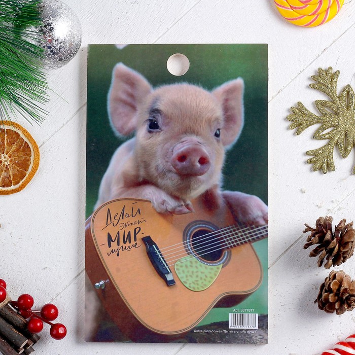 Доска разделочная "Делай этот мир лучше" , 25х15см, Символ Года 2019