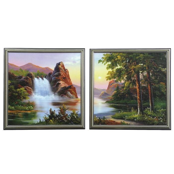 Модульная картина "Водопад в лесу" (33х36-2 шт) 36х72 см