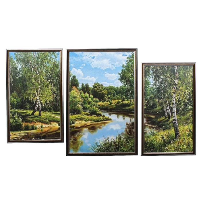 Модульная картина "Берёзки вдоль речки" (33х55-2 шт, 42х63) 63х108 см