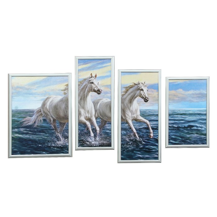 Модульная картина "Два белых коня" (36х49, 26х55, 23х55, 26х42) 60х111 см