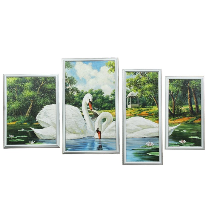 Модульная картина "Два лебедя в пруду" (36х49,26х55, 23х55, 26х42) 60х111 см