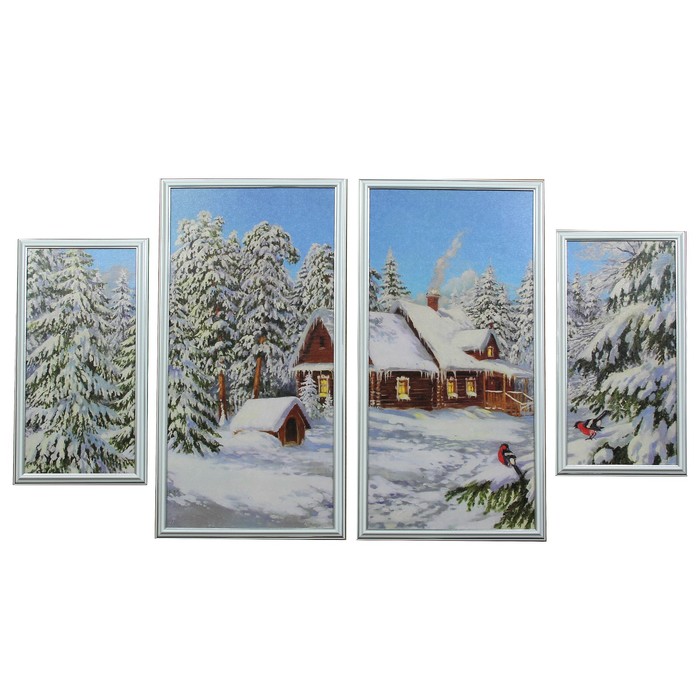 Модульная картина "Избушка в лесу" (33х63-2 шт, 23х43-2 шт) 63х112 см