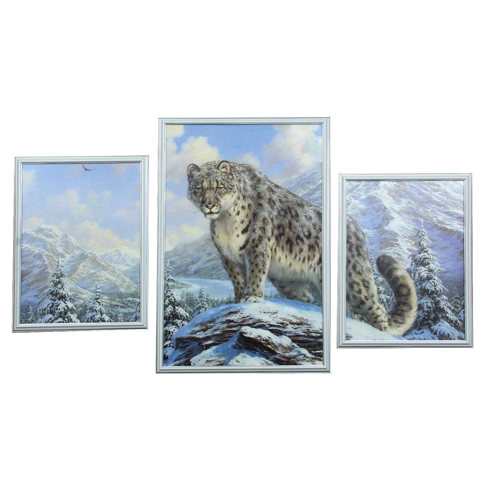 Модульная картина "Снежный барс на скале" (33х43-2 шт, 43х63) 63х110 см