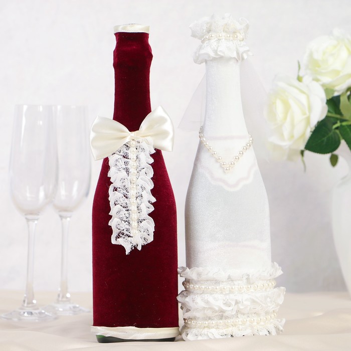 Набор украшений для шампанского "Бархат", бордово-кремовый