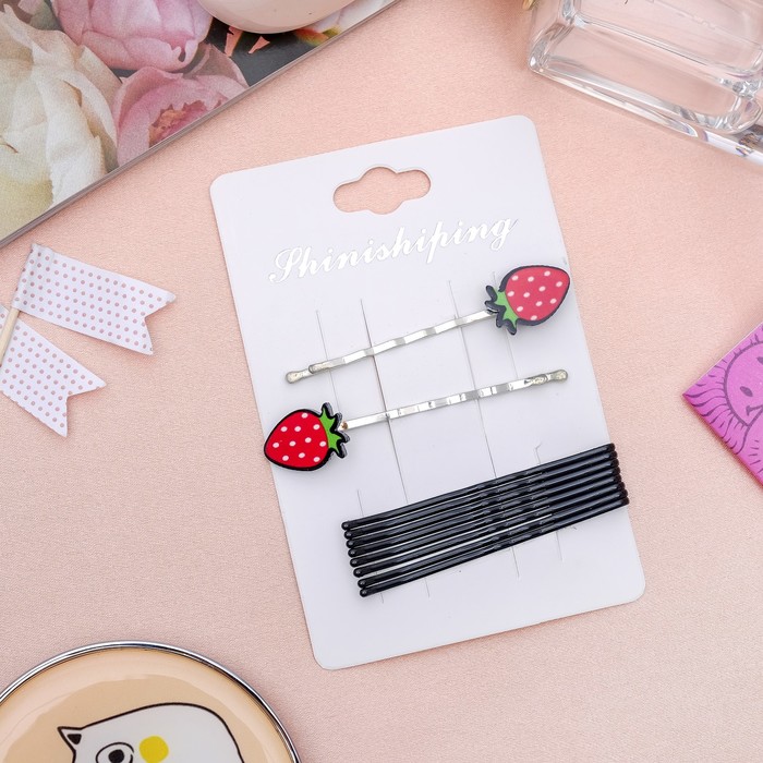 Невидимка для волос "Детская радость" набор 10 шт клубничка