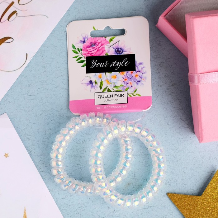 Резинка для волос "Пружинка" (цена за штуку) прозрачный перелив d-5,5 см микс