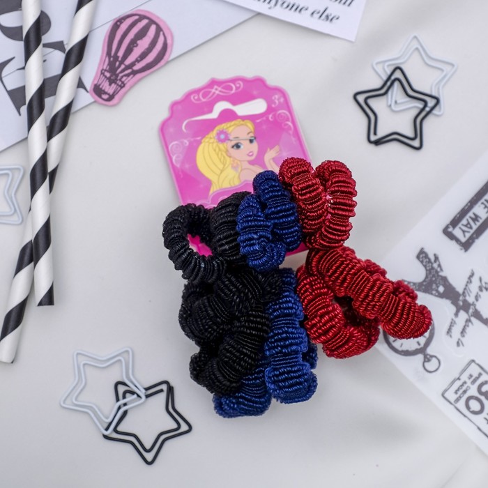 Резинка для волос "Махрушка" (набор 12 шт) чёрный, синий, бордовый