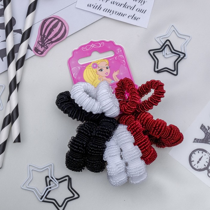 Резинка для волос "Махрушка" (набор 12 шт) чёрный, белый, бродовый