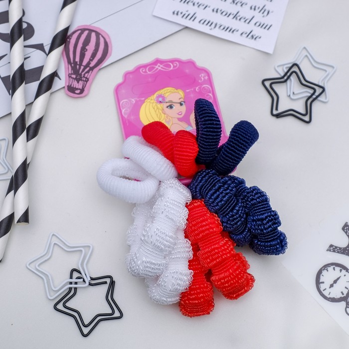 Резинка для волос "Махрушка" (набор 12 шт) красный, синий, белый