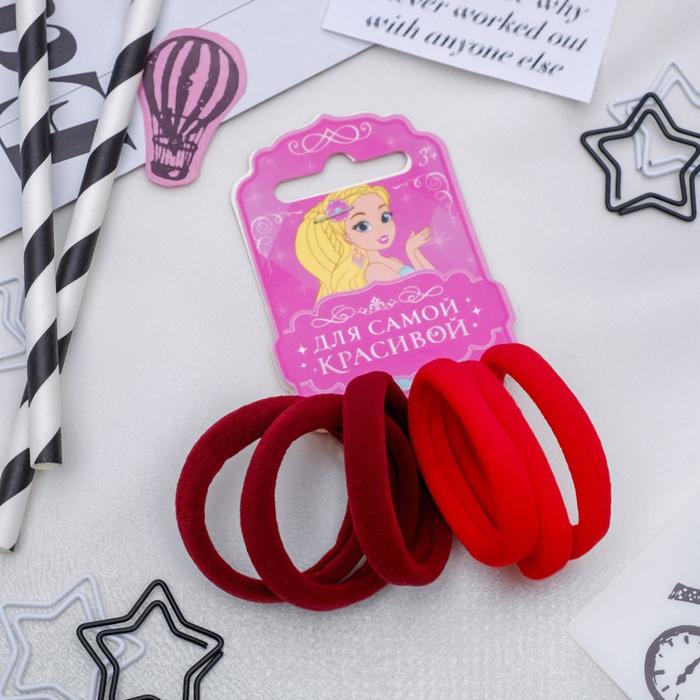 Резинка для волос "Спорт" (набор 6 шт) 4 см, красный, бордовый