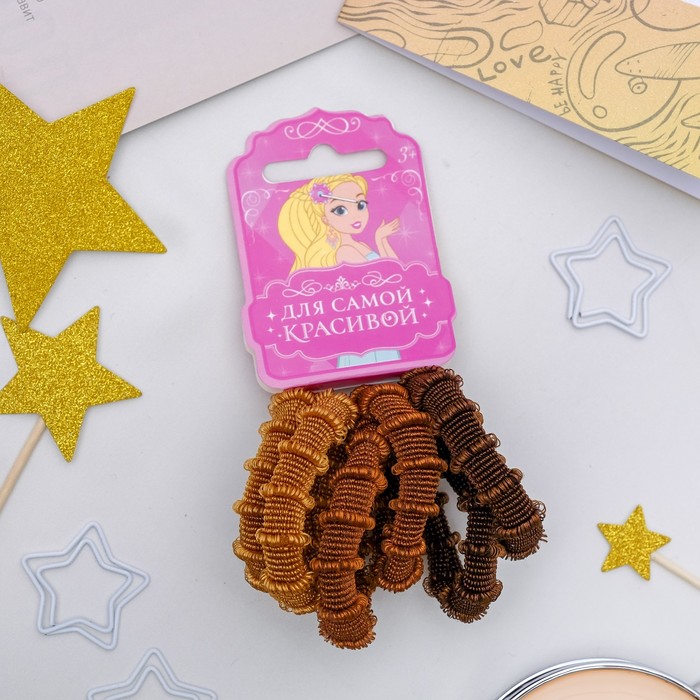 Резинка для волос "Махрушка" (набор 6 шт) 4 см, коричневые