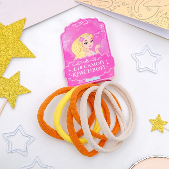 Резинка для волос "Спорт" (набор 6 шт) 5,5 см, жёлтые оттенки