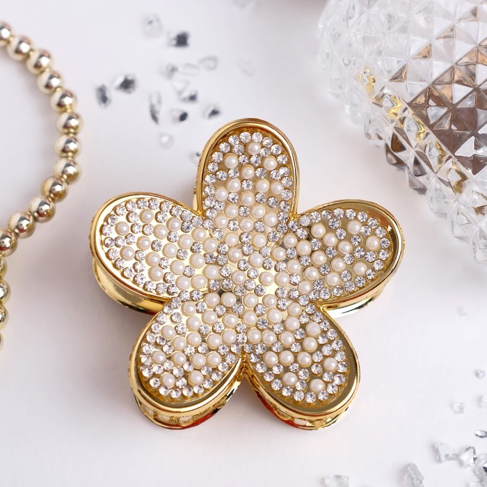 Краб для волос "Безе" 6 см цветок серебро