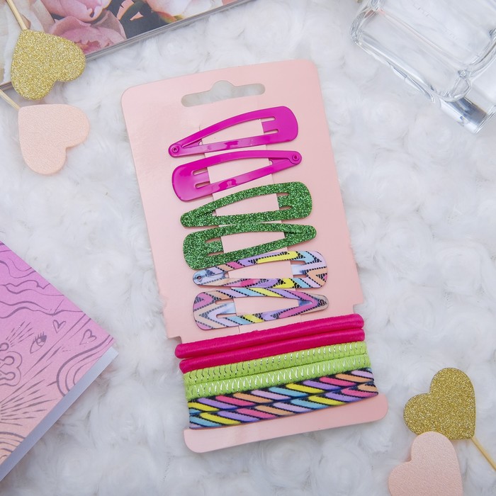 Набор для волос "Летний день" 6 резинок, 6 невидимок 5 см полоски