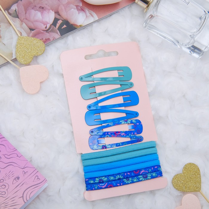 Набор для волос "Летний день" 6 резинок, 6 невидимок 5 см бирюза