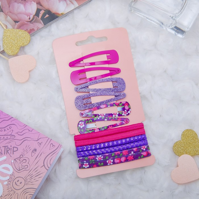 Набор для волос "Летний день" 6 резинок, 6 невидимок 5 см фиолетовый