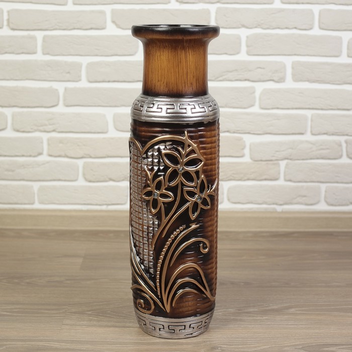 Ваза керамика напольная "Три цветка" 60 см, коричневая