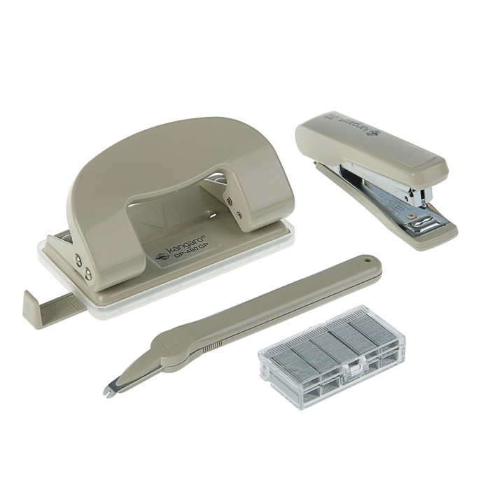 Набор Kangaro: степлер №10 до 20 листов HS 10H + Антистеплер + дырокол DP 480 G + скобы, микс