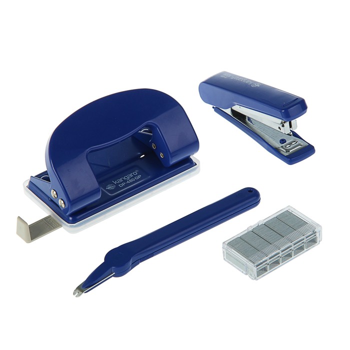 Набор Kangaro: степлер №10 до 20 листов HS 10H + Антистеплер + дырокол DP 480 G + скобы, микс