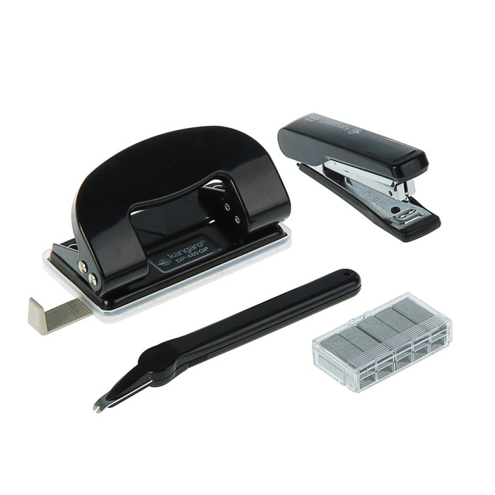 Набор Kangaro: степлер №10 до 20 листов HS 10H + Антистеплер + дырокол DP 480 G + скобы, микс