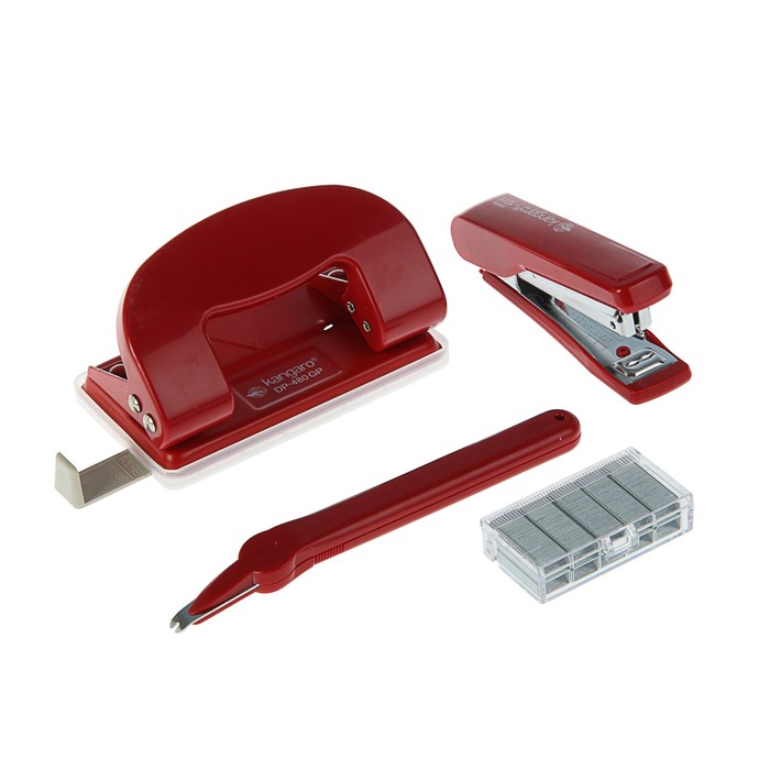 Набор Kangaro: степлер №10 до 20 листов HS 10H + Антистеплер + дырокол DP 480 G + скобы, микс