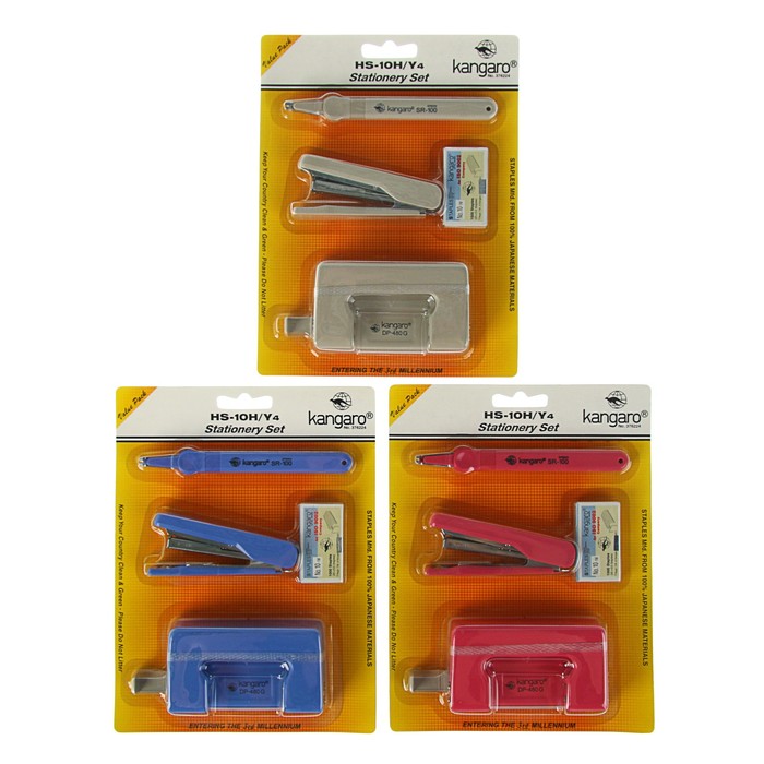 Набор Kangaro: степлер №10 до 20 листов HS-10H + дырокол DP-480G + антистеплер SR-100 + скобы, микс