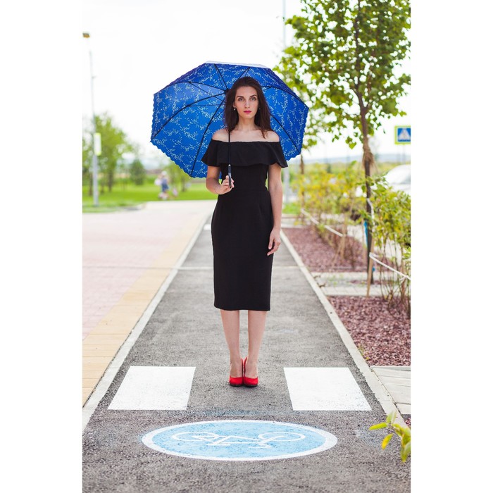 Зонт-трость "Звёзды", полуавтоматический, фигурный край, R=50см, цвет чёрный