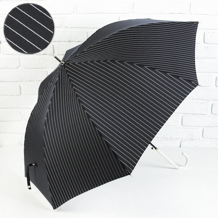 Зонт-трость "Полоска", полуавтоматический, R=50см, цвет белый/чёрный