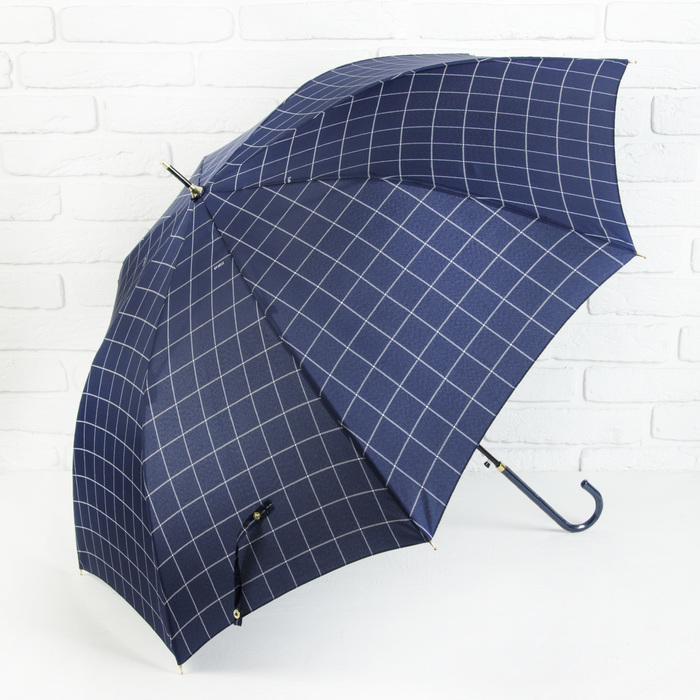 Зонт-трость "Клетка", полуавтоматический, R=50см, цвет синий
