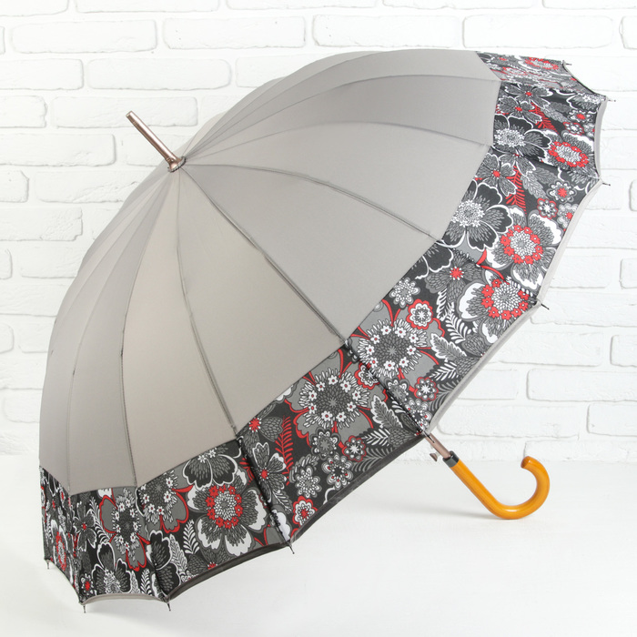 Зонт-трость "Цветы", полуавтоматический, R=56см, цвет серый