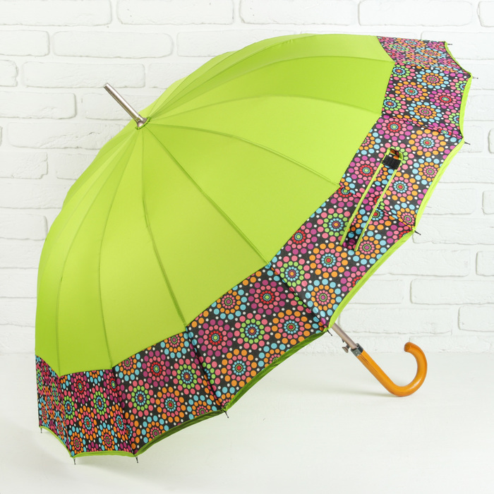 Зонт-трость "Цветы", полуавтоматический, R=56см, цвет салатовый