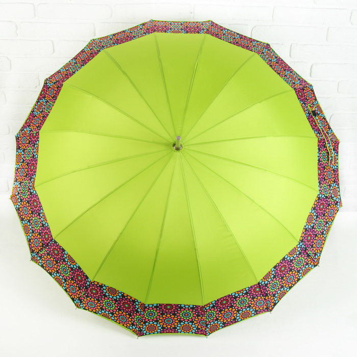 Зонт-трость "Цветы", полуавтоматический, R=56см, цвет салатовый
