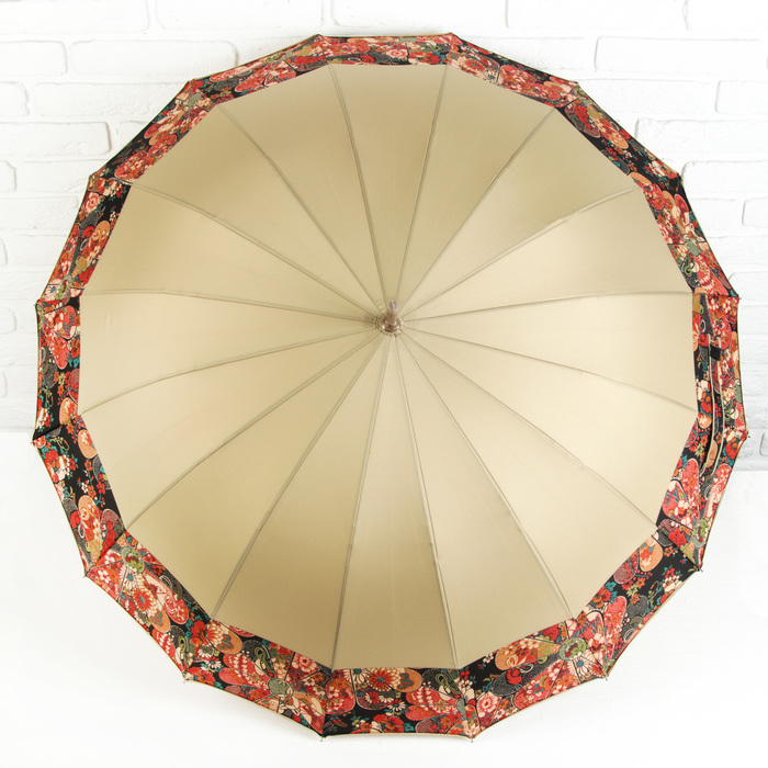 Зонт-трость "Цветы", полуавтоматический, R=56см, цвет бежевый