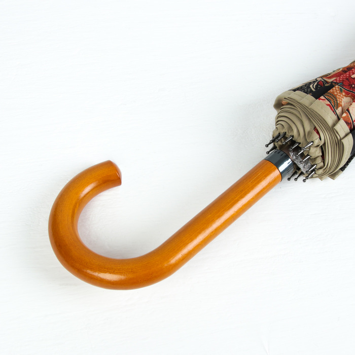 Зонт-трость "Цветы", полуавтоматический, R=56см, цвет бежевый