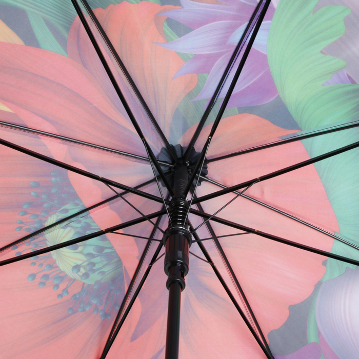 Зонт-трость "Яркий букет", полуавтоматический, R=53см, цвет чёрный/красный