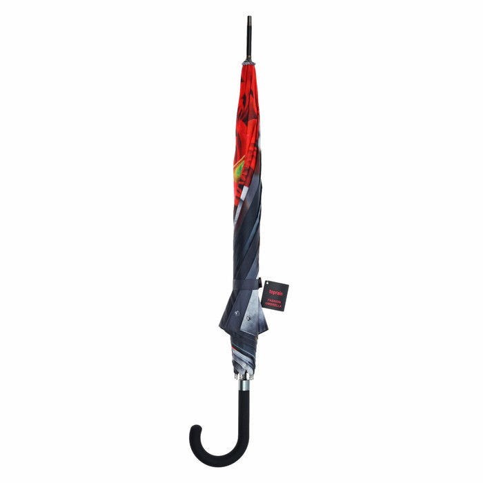 Зонт-трость "Романтичные розы", полуавтоматический, R=53см, цвет чёрный/красный