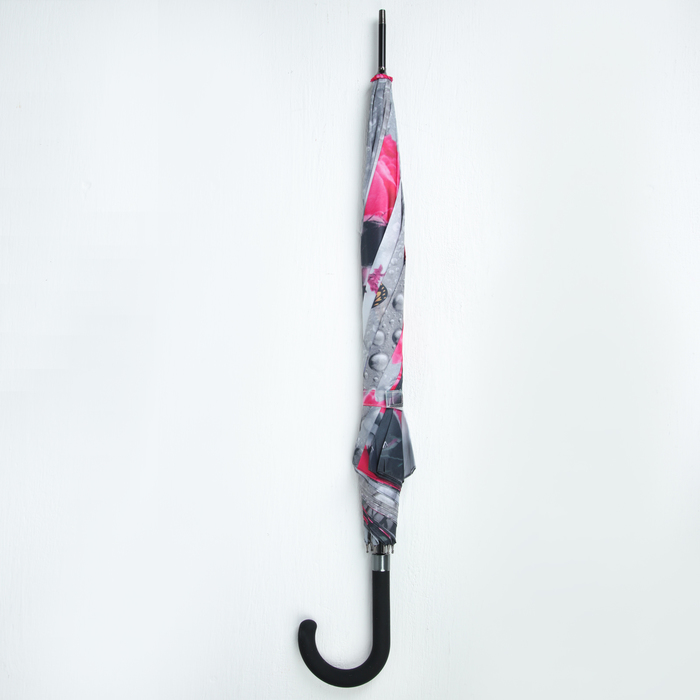 Зонт-трость "Осенний сад", полуавтоматический, R=53см, цвет серый/розовый