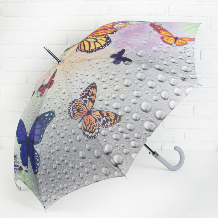 Зонт-трость "Осенний сад", полуавтоматический, R=53см, цвет серый/фиолетовый