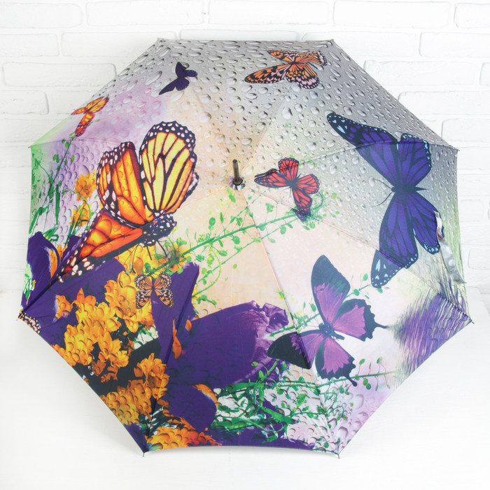 Зонт-трость "Осенний сад", полуавтоматический, R=53см, цвет серый/фиолетовый