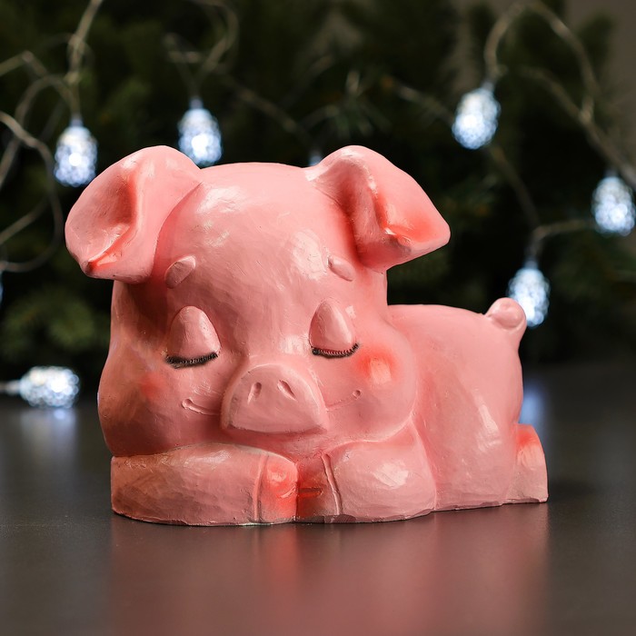 Копилка "Поросенок лежит" 21х18см розовый