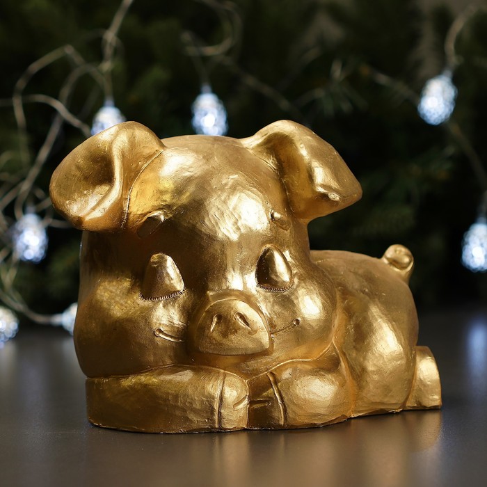 Копилка "Поросенок лежит" 21х18см золотой