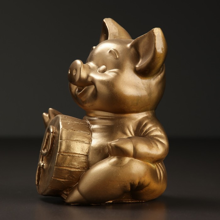 Копилка "Поросенок с монетой "РУБЛЬ" золотой 18см