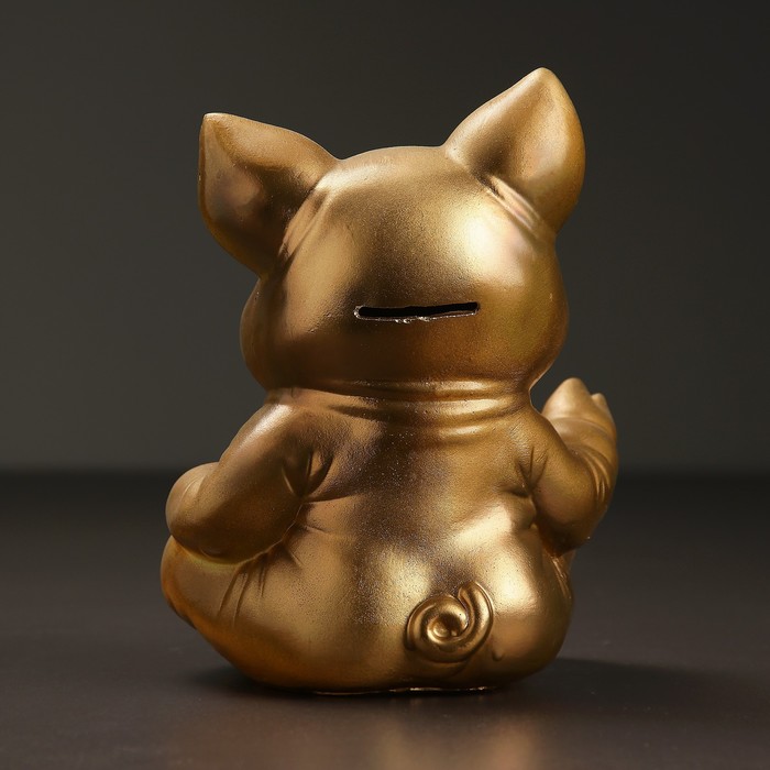 Копилка "Поросенок с монетой "РУБЛЬ" золотой 18см