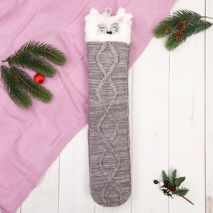 Носки высокие "Милая мордочка", цвет серый