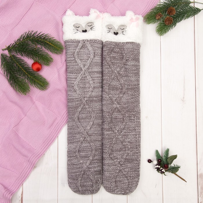 Носки высокие "Милая мордочка", цвет серый