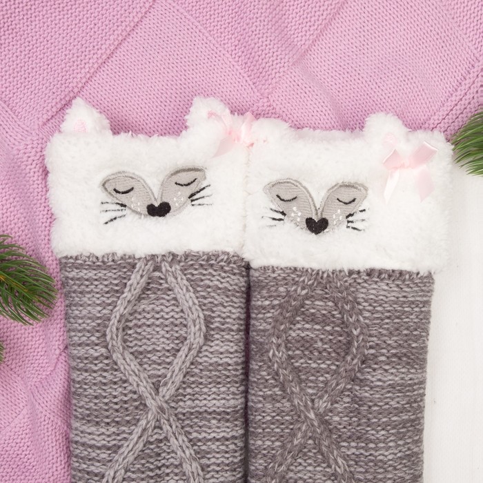 Носки высокие "Милая мордочка", цвет серый