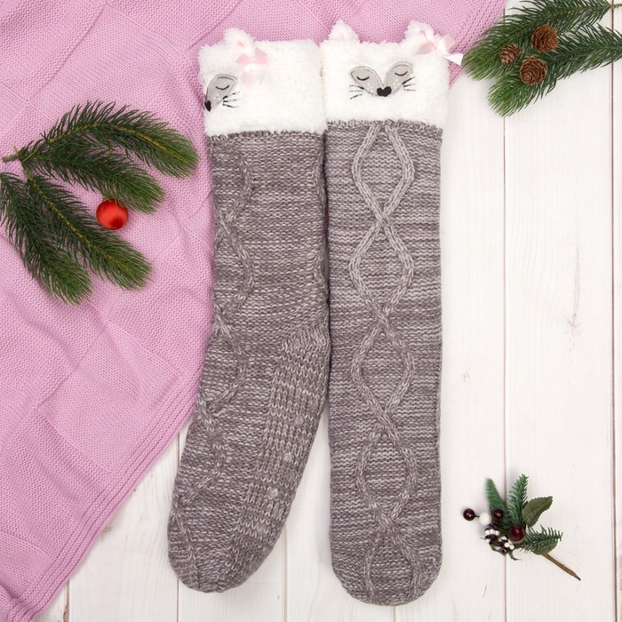 Носки высокие "Милая мордочка", цвет серый